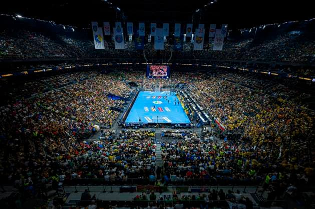 Cologne, Germany 17 June 2032 handball EHF CL Final4 22 23 semifinal SC Magdeburg Barca overview fan curve fans fan block Lanxess Arena, feature image, light show Cologne Lanxess Arena North Rhine Westphalia Germany