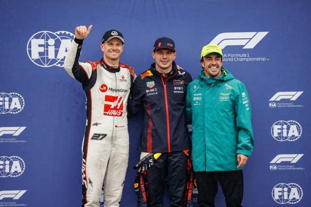 27 Nico Hulkenberg DEU, MoneyGram Haas F1 Team , 1 Max Verstappen NLD, Oracle Red Bull Racing , 14 Fernando Alonso ESP, Aston Martin Aramco Cognizant F1 Team , F1 Grand Prix of Canada at Circuit Gilles Villeneuve on June 17, 2023 in Montreal, Canada Photo by HOCH ZWEI Montreal Canada