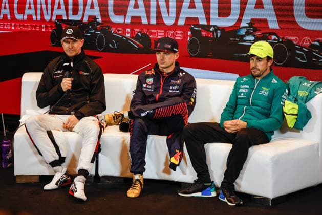 27 Nico Hulkenberg DEU, MoneyGram Haas F1 Team , 1 Max Verstappen NLD, Oracle Red Bull Racing , 14 Fernando Alonso ESP, Aston Martin Aramco Cognizant F1 Team , F1 Grand Prix of Canada at Circuit Gilles Villeneuve on June 17, 2023 in Montreal, Canada Photo by HOCH ZWEI Montreal Canada