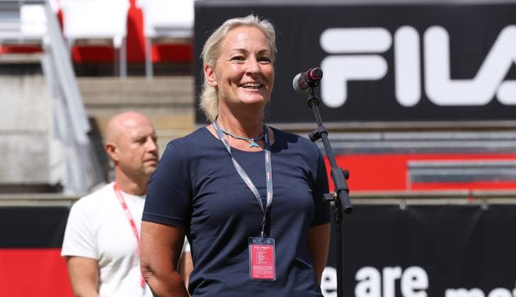 Tournament director Barbara Rittner gives welcome speech, Centre Court at the tennis facility of LTTC Rot Weiss e V Steffi Graf Stadium Tennis bett1 open WTA 500 tournament on grass women season 2022 2023 18 06 2023