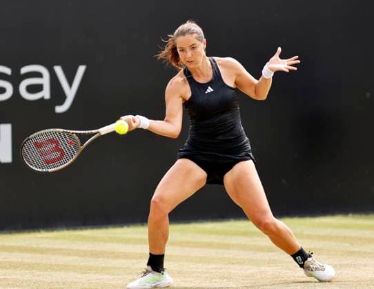 Tennis - 2023 Rothesay Open - Womens Singles - Final - - Nottingham Tennis Centre - Sunday 18th June 2023 Jodie Burrage (GBR) on her way to being beaten 3-6 3-6 by Katie Boulter (GBR) in their Singles Final, at the Rothesay Open today. 