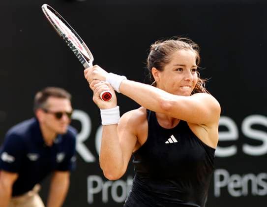 Tennis - 2023 Rothesay Open - Womens Singles - Final - - Nottingham Tennis Centre - Sunday 18th June 2023 Jodie Burrage (GBR) on her way to being beaten 3-6 3-6 by Katie Boulter (GBR) in their Singles Final, at the Rothesay Open today. 