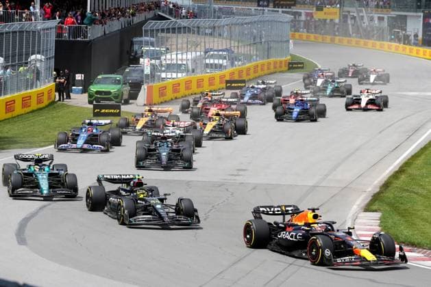 June 18, 2023, Montreal, PQ, CANADA: Drivers are seen approaching a corner during Formula One auto racing action at the Canadian Grand Prix in Montreal, Sunday, June 18, 2023. Canada News - June 18, 2023  - ZUMAc35_ 20230618_zaf_c35_021 Copyright: xChristinnexMuschix