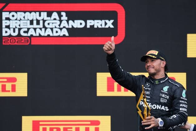 F1 Grand Prix Of Canada Lewis Hamilton of Mercedes on the podium after the Formula 1 Grand Prix of Canada at Circuit Gilles Villeneuve in Montreal, Canada on June 18, 2023. Montreal Canada  Copyright: xJakubxPorzyckix originalFilename:porzycki-f1grandp230618_npXvt.jpg