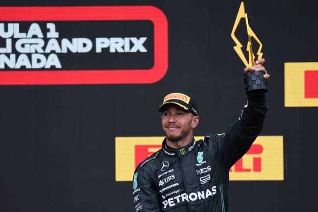F1 Grand Prix Of Canada Lewis Hamilton of Mercedes on the podium after the Formula 1 Grand Prix of Canada at Circuit Gilles Villeneuve in Montreal, Canada on June 18, 2023. Montreal Canada  Copyright: xJakubxPorzyckix originalFilename:porzycki-f1grandp230618_npKxD.jpg