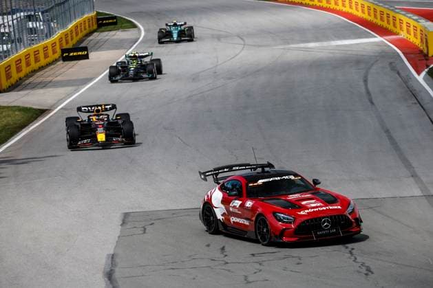 Mercedes AMG F1 Team safety car, 01 VERSTAPPEN Max (nld), Red Bull Racing RB19, action during the Formula 1 Pirelli Grand Prix du Canada, 8th round of the 2023 Formula One World Championship, WM, Weltmeisterschaft from June 16 to 18, 2023 on the Circuit Gilles Villeneuve, in MontrÃ al, Canada - F1 - CANADIAN GRAND PRIX 2023 - RACE DPPI Panoramic  00123021__R3_2981