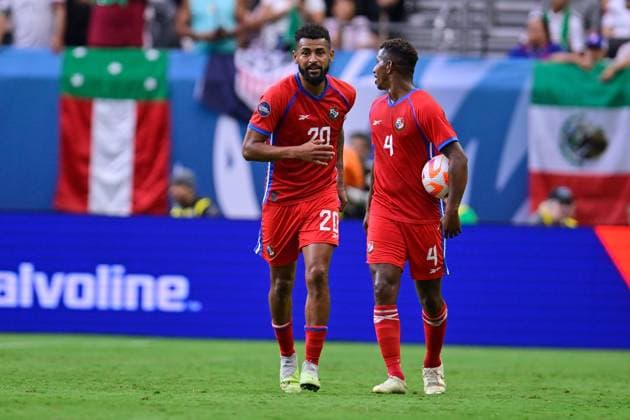 RECORD DATE NOT STATED CONCACAF NATIONS LEAGUE 2022-2023 Panama vs Mexico Third Place Anibal Godoy and Fidel Escobar of Panama during the game Panama vs Mexico (Mexican national team, Nationalteam , corresponding to Third Place of Final Four of the CONCACAF Nations League 2022-2023, at Allegiant Stadium, on June 18, 2023. <br><br> Anibal Godoy y Fidel Escobar de Panama durante el partido Panama vs Mexico (Seleccion Mexicana), correspondiente por el Tercer Lugar de la Final Four de la Liga de Naciones CONCACAF 2022-2023, en el Allegiant Stadium, el 18 de junio de 2023. LAS VEGAS NEVADA ESTADOS UNIDOS  Copyright: xJorgexMartinezx 20230618182539_CNL_23_3RD_PAN_MEX_GODOY331