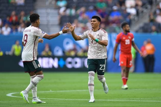 RECORD DATE NOT STATED CONCACAF NATIONS LEAGUE 2022-2023 Panama vs Mexico Third Place Jonathan Herrera and Jesus Gallardo of Mexico during the game Panama vs Mexico (Mexican national team, Nationalteam , corresponding to Third Place of Final Four of the CONCACAF Nations League 2022-2023, at Allegiant Stadium, on June 18, 2023. <br><br> Jonathan Herrera y Jesus Gallardo de Mexico durante el partido Panama vs Mexico (Seleccion Mexicana), correspondiente por el Tercer Lugar de la Final Four de la Liga de Naciones CONCACAF 2022-2023, en el Allegiant Stadium, el 18 de junio de 2023. LAS VEGAS NEVADA ESTADOS UNIDOS  Copyright: xAdrianxMaciasx 20230618183937_CNL_23_3RD_PAN_MEX_GALLARDO352