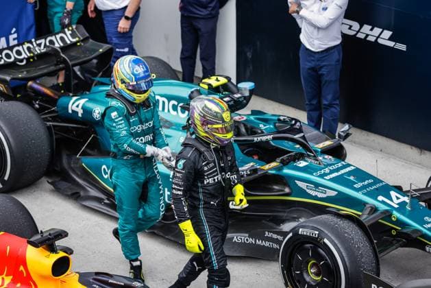 44 Lewis Hamilton GBR, Mercedes AMG Petronas F1 Team , 14 Fernando Alonso ESP, Aston Martin Aramco Cognizant F1 Team , F1 Grand Prix of Canada at Circuit Gilles Villeneuve on June 18, 2023 in Montreal, Canada Photo by HOCH ZWEI Montreal Canada
