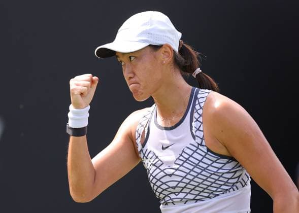 Mandatory Credit: Photo by Ryan Browne Shutterstock (13975088a) Xiyu Wang of China during her Qualifying round against Viktoriya Tomova of Bulgaria. Rothesay Classic, Day One, Tennis, Edgbaston Priory Club, Birmingham, UK - 19 Jun 2023 Rothesay Classic, Day One, Tennis, Edgbaston Priory Club, Birmingham, UK - 19 Jun 2023 Copyright: xRyanxBrowne Shutterstockx 13975088a