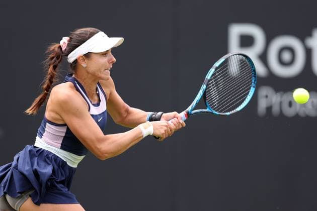 Mandatory Credit: Photo by Ryan Browne Shutterstock (13975088i) Viktoriya Tomova of Bulgaria during her Qualifying round against Xiyu Wang of China. Rothesay Classic, Day One, Tennis, Edgbaston Priory Club, Birmingham, UK - 19 Jun 2023 Rothesay Classic, Day One, Tennis, Edgbaston Priory Club, Birmingham, UK - 19 Jun 2023 Copyright: xRyanxBrowne Shutterstockx 13975088i