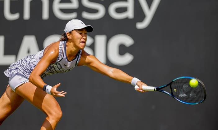 19th June 2023; Edgbaston Priory Club, Birmingham, England: Rothesay Classic Birmingham, Day 1; Xiyu Wang (CHN) in her match against Viktorya Tamova (BUL)  ActionPlus12521175 RogerxEvans
