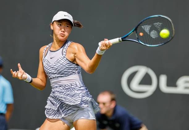 19th June 2023; Edgbaston Priory Club, Birmingham, England: Rothesay Classic Birmingham, Day 1; Xiyu Wang (CHN) in her match against Viktorya Tamova (BUL)  ActionPlus12521180 RogerxEvans