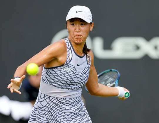 19th June 2023; Edgbaston Priory Club, Birmingham, England: Rothesay Classic Birmingham, Day 1; Xiyu Wang (CHN) in her match against Viktorya Tamova (BUL)  ActionPlus12521181 RogerxEvans