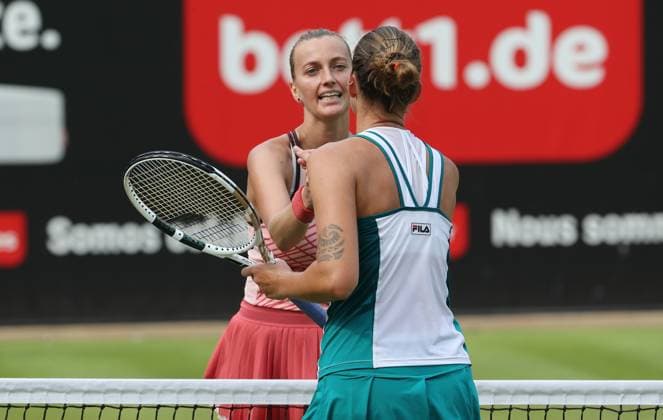 Petra Kvitova CZE wins against Karolina Pliskova CZE , Centre Court at the tennis facility of LTTC Rot Weiss e V Steffi Graf Stadium Tennis bett1 open WTA 500 tournament on grass women season 2022 2023 19 06 2023