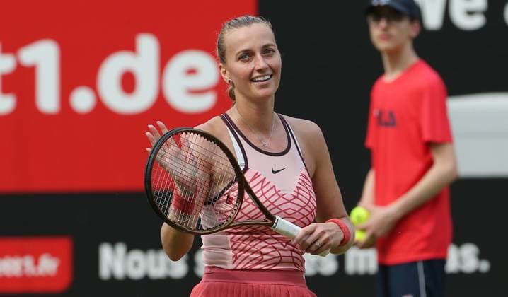 Petra Kvitova CZE wins against Karolina Pliskova CZE , Centre Court at the tennis facility of LTTC Rot Weiss e V Steffi Graf Stadium Tennis bett1 open WTA 500 tournament on grass women season 2022 2023 19 06 2023