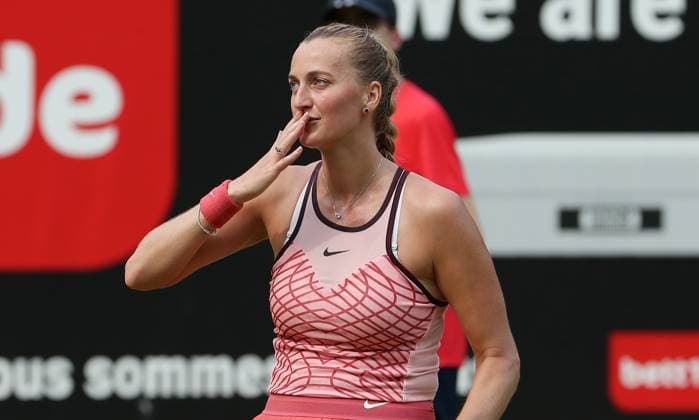 Petra Kvitova CZE wins against Karolina Pliskova CZE , Centre Court at the tennis facility of LTTC Rot Weiss e V Steffi Graf Stadium Tennis bett1 open WTA 500 tournament on grass women season 2022 2023 19 06 2023