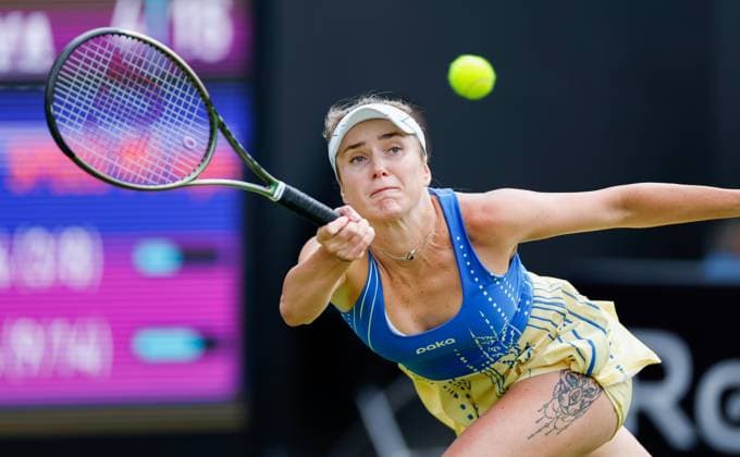 19th June 2023; Edgbaston Priory Club, Birmingham, England: Rothesay Classic Birmingham, Day 1; Elina Svitolina (UKR) in her match against Linda Fruhvirtova (CZE)  ActionPlus12521302 RogerxEvans