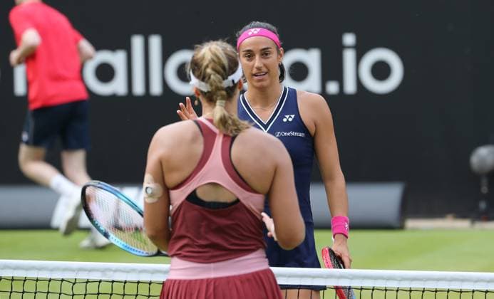 Sabine Lisicki GER loses to Caroline Garcia FRA , Centre Court at the tennis facility of LTTC Rot Weiss e V Steffi Graf Stadium Tennis bett1 open WTA 500 tournament on grass women season 2022 2023 19 06 2023