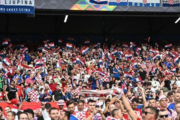 ROTTERDAM, NETHERLANDS - JUNE 18: Fans of Croatia during the UEFA Nations League 2022 23 final match between Croatia and Spain at De Kuip on June 18, 2023 in Rotterdam, Nethe Croatia v Spain - UEFA Nations League 2022 23 Final Copyright: xSebastianxFrejx
