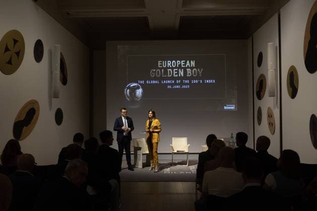 Foto Stefano Porta LaPresse 20-06-2023 Milano, Italia - Cronaca - Gallerie d™Italia. Lancio Globale dell™indice dei 100 giocatori golden boy di Tuttosport Nella foto:Guido Vaciago e Federica Lodi June 20, 2023 Milan, Italy - News - Galleries of Italy. Global launch of the index of the 100 golden boy players of Tuttosport  Copyright: xStefanoxPorta LaPressex