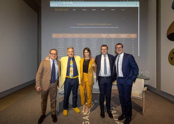 Foto Stefano Porta LaPresse 20-06-2023 Milano, Italia - Cronaca - Gallerie d™Italia. Lancio Globale dell™indice dei 100 giocatori golden boy di Tuttosport Nella foto Massimo Franchi e Federico Ferri Federica Lodi Guido VAciago Andrea Sartori June 20, 2023 Milan, Italy - News - Galleries of Italy. Global launch of the index of the 100 golden boy players of Tuttosport  Copyright: xStefanoxPorta LaPressex