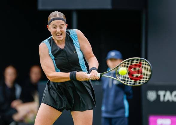 20th June 2023; Edgbaston Priory Club, Birmingham, England: Rothesay Classic Birmingham, Day 2; Jelena Ostapenko (LAT) during her match against Linda Noskova (CZE)  ActionPlus12521537 RogerxEvans