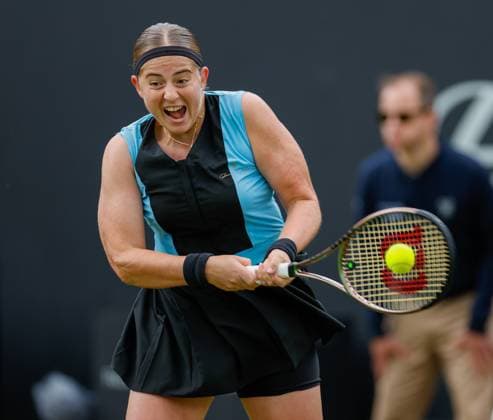 20th June 2023; Edgbaston Priory Club, Birmingham, England: Rothesay Classic Birmingham, Day 2; Jelena Ostapenko (LAT) during her match against Linda Noskova (CZE)  ActionPlus12521538 RogerxEvans