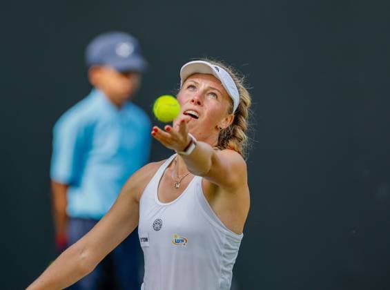 20th June 2023; Edgbaston Priory Club, Birmingham, England: Rothesay Classic Birmingham, Day 2; Magdalena Frech (POL) serves during her match against Barbora Strycova (CZE)  ActionPlus12521674 RogerxEvans