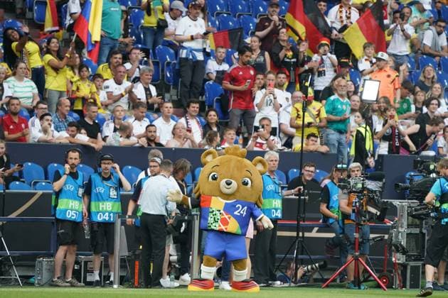 Mascot of the European Championship 2024 in Germany is presented and runs a stadium lap 20 06 2023 Germany vs Colombia, Veltins Arena auf Schalke, Gelsenkirchen, friendly match,