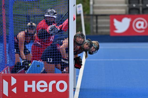 Bilder des Jahres 2023, Sport 06 Juni Sport Themen der Woche KW25 Sport Bilder des Tages The United States defence ready for the penalty corner during the FIH Pro League 2022 23 match between Netherlands Women and USA Women at the Lee Valley Hockey & Tennis Centr, London, England on 20 June 2023. Copyright: xPhilxHutchinsonx 37620013