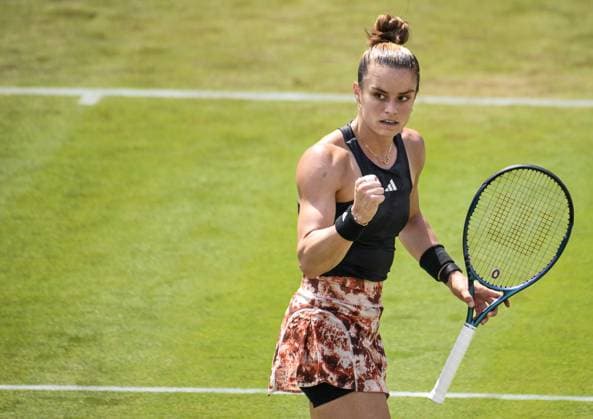 21 06 2023, xlakx, sports tennis, WTA Tour 2023 in Berlin emspor, v l Maria Sakkari Greece ,jubilation,joy Berlin