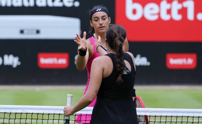 Caroline Garcia FRA wins against Jaimee Fourlis AUS , Centre Court at the tennis facility of LTTC Rot Weiss e V Steffi Graf Stadium Tennis bett1 open WTA 500 tournament on grass women season 2022 2023 21 06 2023