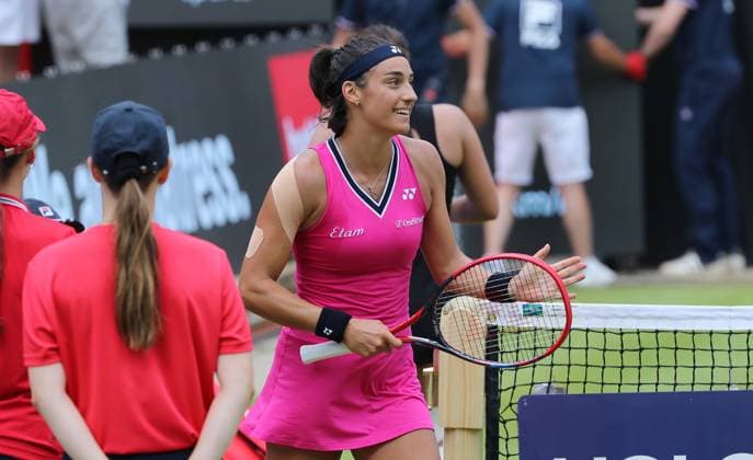 Caroline Garcia FRA wins against Jaimee Fourlis AUS , Centre Court at the tennis facility of LTTC Rot Weiss e V Steffi Graf Stadium Tennis bett1 open WTA 500 tournament on grass women season 2022 2023 21 06 2023