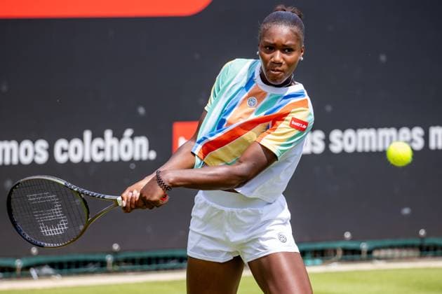 Berlin, 21 06 23, Tennis Grass Court Championships Berlin at Steffi Graf Stadium Women, Doubles, Jule Niemeier and Noma Noha Akugue GER Alexa Guarachi CHI and Erin Routliffe NZL Noma Noha Akugue Germany returns the ball bett1open 2023 Grass Court Championships Berlin