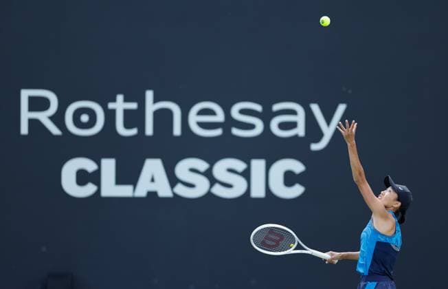 21st June 2023; Edgbaston Priory Club, Birmingham, England: Rothesay Classic Birmingham, Day 3; Shuai Zhang (CHN) serves during her match against Emina Bektas (USA)  ActionPlus12521901 RogerxEvans