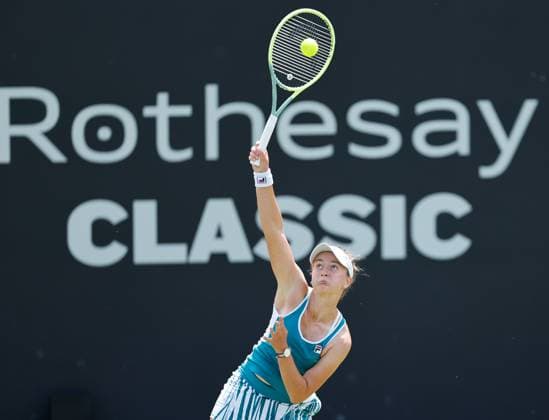 21st June 2023; Edgbaston Priory Club, Birmingham, England: Rothesay Classic Birmingham, Day 3; Barbora Krejcikova (CZE) serves during her match against Cristina Busca (ESP)  ActionPlus12521927 RogerxEvans