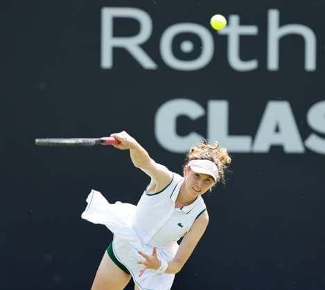 21st June 2023; Edgbaston Priory Club, Birmingham, England: Rothesay Classic Birmingham, Day 3; Cristina Busca (ESP) serves during her match against Barbora Krejcikova (CZE)  ActionPlus12521930 RogerxEvans