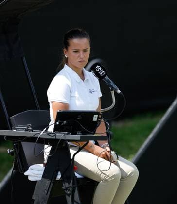 21st June 2023; Edgbaston Priory Club, Birmingham, England: Rothesay Classic Birmingham, Day 3; The chair umpire watches on  ActionPlus12521947 RogerxEvans