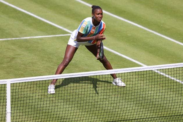 Jule Niemeier red and Noma Noha Akugue black , GER, during womens doubles at 2023 bett1 Open in Berlin, 21 06 2023