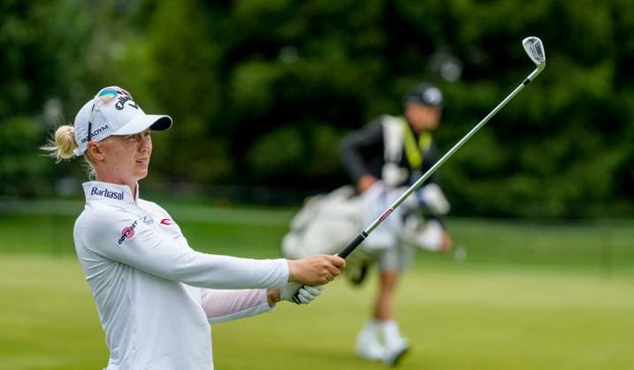 June 21, 2023, Springfield, NJ, USA: Madelene Sagstrom (SWE) hits a tee shot during a practice round of the KPMG Womens Golf Championship at Baltusrol Golf Club in Springfield, NJ on June 21, 2023. Eclipse Sportswire CSM Springfield USA - ZUMAcs17 20230621_zaf_cs17_012 Copyright: xScottxSeriox
