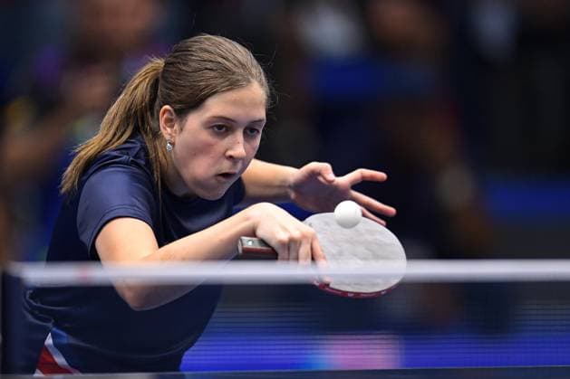 Lucia Zavaleta of Costa Rica during the game Mexico vs Costa Rica, corresponding to the first stage of Womens Team Table tennis, Tischtennis at the Central American and Caribbean Games San Salvador 2023, at EL Polvorin Sports Complex, on June 21, 2023. <br><br> Lucia Zavaleta de Costa Rica durante el juego Mexico vs Costa Rica, correspondiente a la primera ronda de Tenis de Mesa Femenil por equipos en los Juegos Centroamericanos y del Caribe San Salvador 2023, en el Complejo Deportivo EL Polvorin, el 21 de Junio de 2023. JCC San Salvador 2023 Mexico vs Costa Rica 