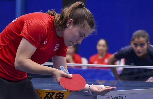 Arantxa Cossio of Mexico during the game Mexico vs Costa Rica, corresponding to the first stage of Womens Team Table tennis, Tischtennis at the Central American and Caribbean Games San Salvador 2023, at EL Polvorin Sports Complex, on June 21, 2023. <br><br> Arantxa Cossio de Mexico durante el juego Mexico vs Costa Rica, correspondiente a la primera ronda de Tenis de Mesa Femenil por equipos en los Juegos Centroamericanos y del Caribe San Salvador 2023, en el Complejo Deportivo EL Polvorin, el 21 de Junio de 2023. JCC San Salvador 2023 Mexico vs Costa Rica 