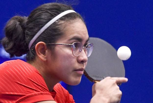 Clio Barcenas of Mexico during the game Mexico vs Costa Rica, corresponding to the first stage of Womens Team Table tennis, Tischtennis at the Central American and Caribbean Games San Salvador 2023, at EL Polvorin Sports Complex, on June 21, 2023. <br><br> Clio Barcenas de Mexico durante el juego Mexico vs Costa Rica, correspondiente a la primera ronda de Tenis de Mesa Femenil por equipos en los Juegos Centroamericanos y del Caribe San Salvador 2023, en el Complejo Deportivo EL Polvorin, el 21 de Junio de 2023. JCC San Salvador 2023 Mexico vs Costa Rica 