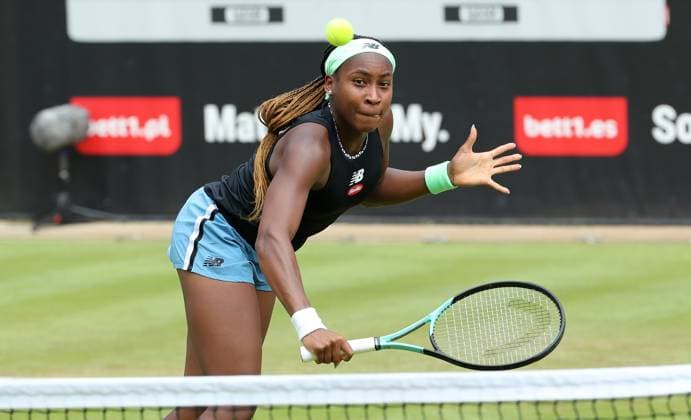 Coco Gauff USA , Centre Court at the tennis facility of LTTC Rot Weiss e V Steffi Graf Stadium Tennis bett1 open WTA 500 tournament on grass women season 2022 2023 22 06 2023