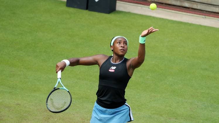 Coco Gauff USA , Centre Court at the tennis facility of LTTC Rot Weiss e V Steffi Graf Stadium Tennis bett1 open WTA 500 tournament on grass women season 2022 2023 22 06 2023