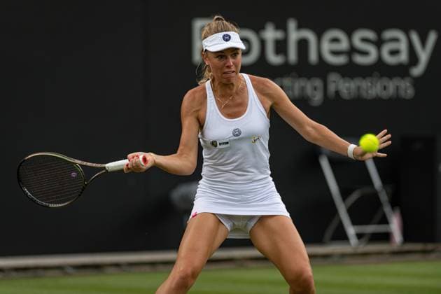 22nd June 2023; Edgbaston Priory Club, Birmingham, England: Rothesay Classic Birmingham, Day 4;Magdalena Frech (POL) concentrates on her forehand  ActionPlus12522249 GodfreyxPitt
