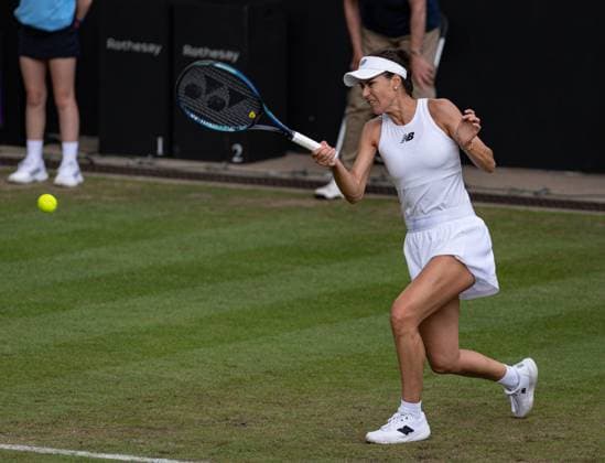 22nd June 2023; Edgbaston Priory Club, Birmingham, England: Rothesay Classic Birmingham, Day 4; Sorana Cirstea (ROU) hits a forehand return in her match with Magdalena Frech (POL)  ActionPlus12522264 GodfreyxPitt