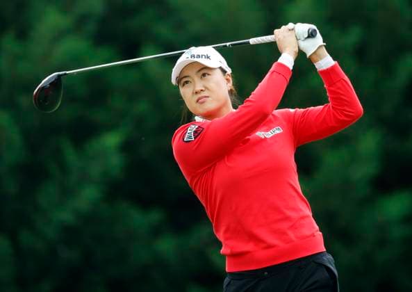 Minjee Lee of Australia hits her tee shot on the 14th hole in the first round of the KPMG Women s PGA, Golf Herren Championship at Baltusrol Golf Club in Springfield, NJ on Thursday, June 22, 2023.  NYP20230622104 JohnxAngelillo