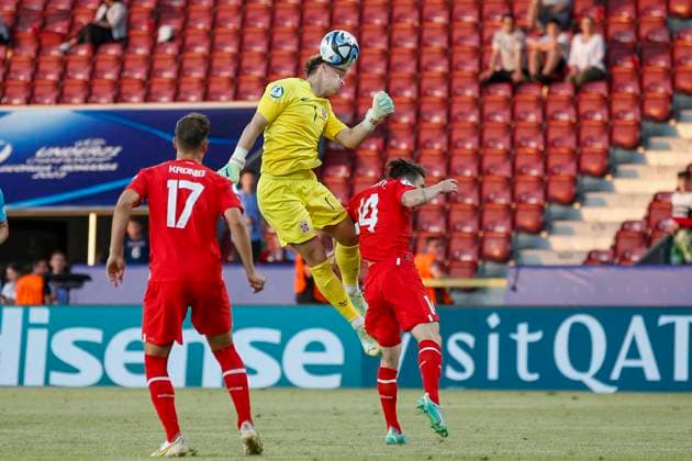 EM Fotball U-21 Norge Sveits Cluj Napoca, Romania 20230622. EM Fotball U-21 Norge Sveits. Norges keeper Mads Hedenstad under gruppespillkampen mot Sveits i U-21 EM i Fotball. Foto: Nikola Krstic NTB Cluj Napoca Romania EDITORIAL USE ONLY. RESTRICTED USE FOR BETTING COMPANIES Ref:_SPOFohDf5xR0Hw.jpg  Copyright: xNikolaxKrsticx xNTBx
